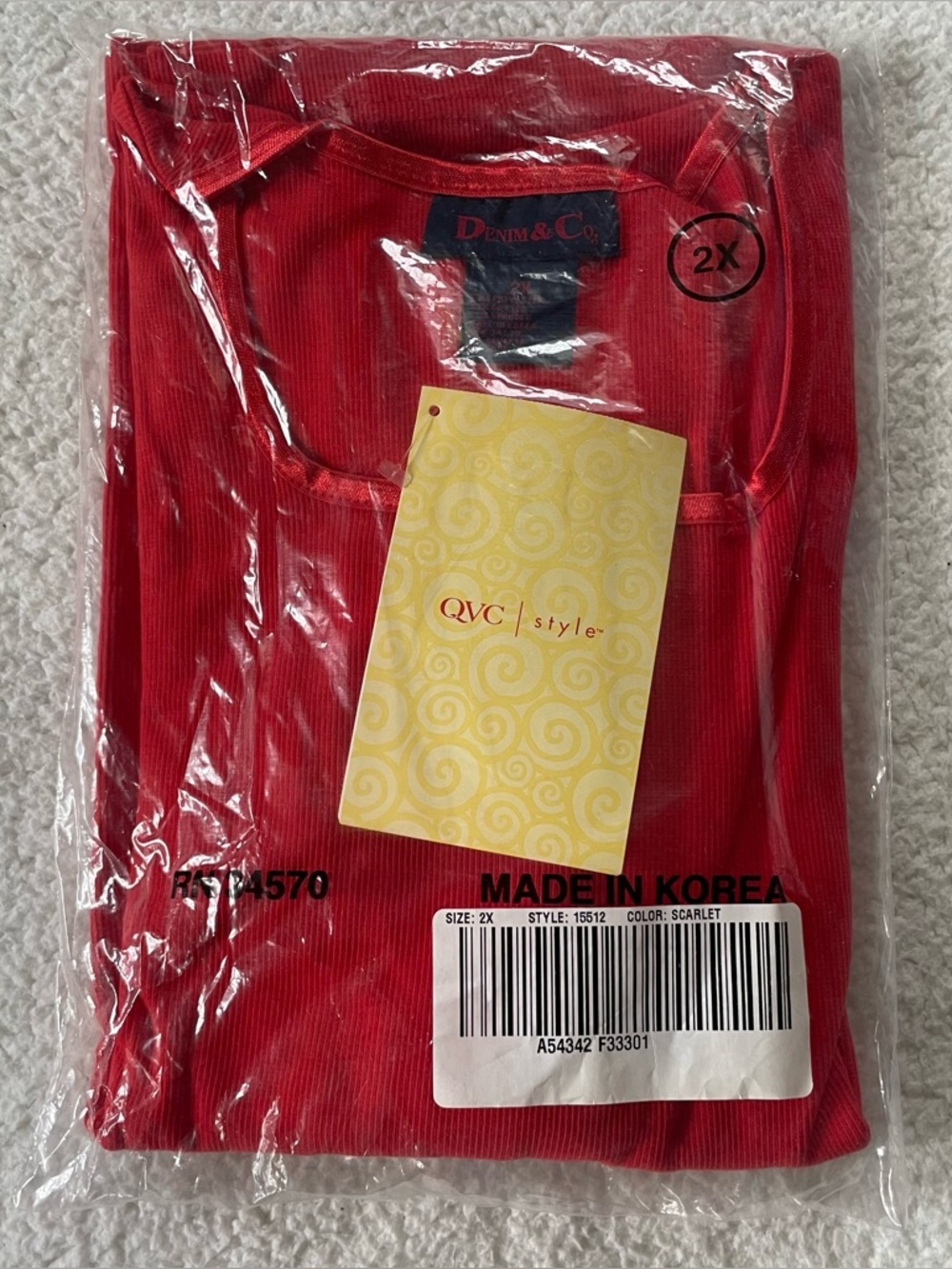 Vintage Denim & Co Ribbed T-shirt 2X NWT Scarlet A54342